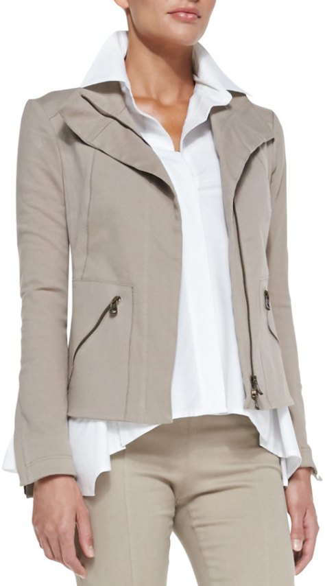 Donna Karan Stretch Denim Zip Jacket, Putty by Donna Karan